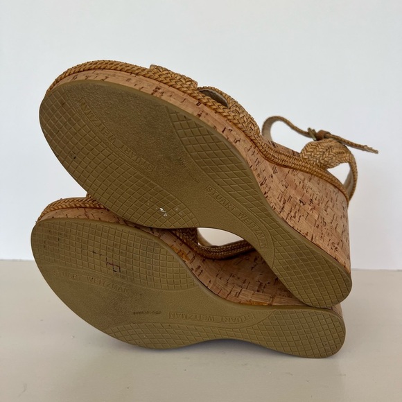 Stuart Weitzman Beige Raffia Cork Wedge Sandals, Size 10 - Picture 12 of 13